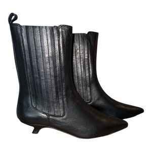 Marcella NYC Sleek Black Leather Heeled Boots